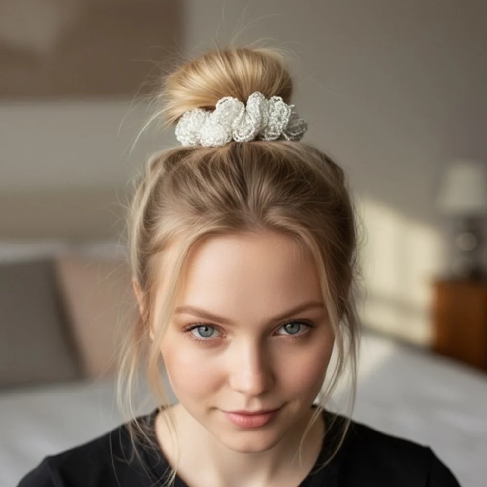 Elegant White Hair Scrunchie